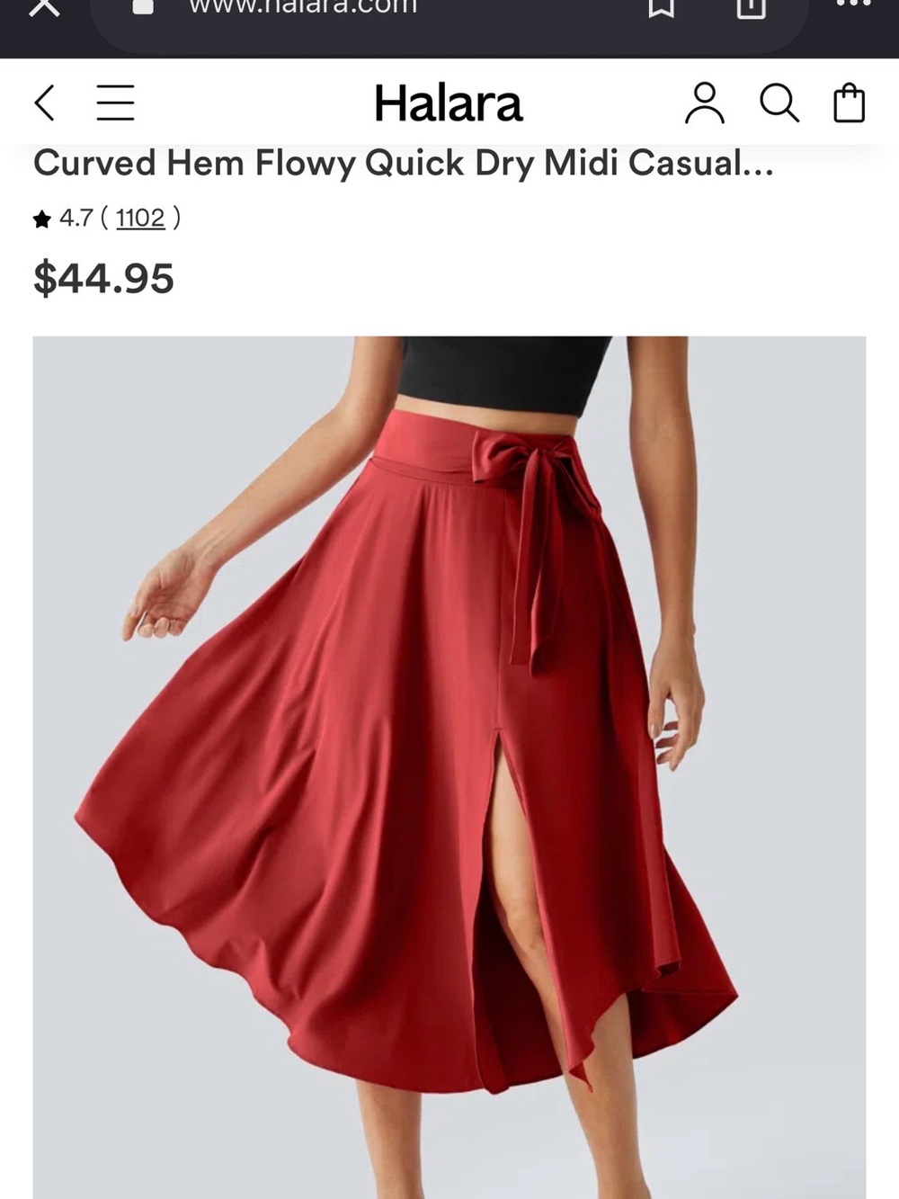 HALARA Red High-Low Midi Skirt with Waist Tie